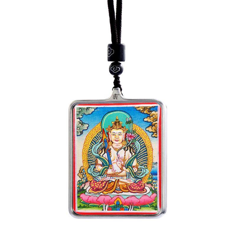 Gandhanra Handpainted Locket Thangka Amulet,Manjusri,Wisdom Buddha,Packed in Gau Shrine Box - Gandhanra-ART
