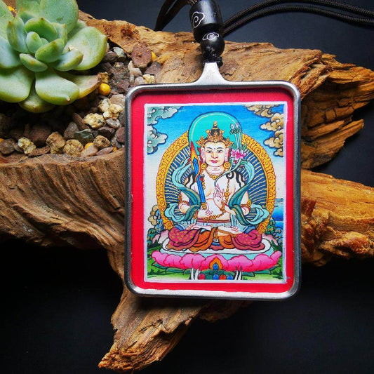 Gandhanra Handpainted Locket Thangka Amulet,Manjusri,Wisdom Buddha,Packed in Gau Shrine Box - Gandhanra-ART