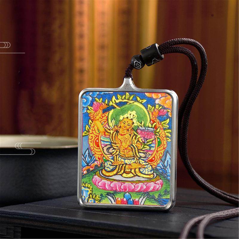 Gandhanra Handpainted Locket Thangka Amulet,Manjusri,Wisdom Buddha,Packed in Gau Shrine Box - Gandhanra-ART