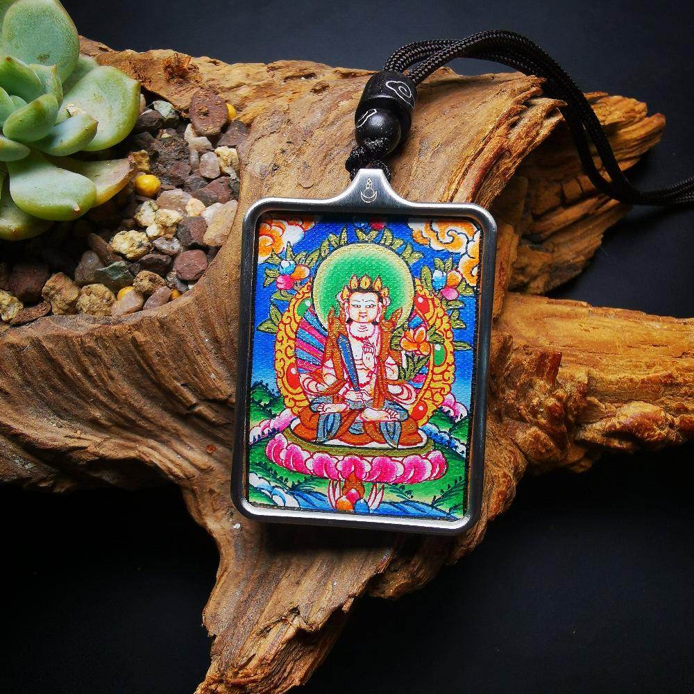 Gandhanra Handpainted Locket Thangka Amulet,Manjusri,Wisdom Buddha,Packed in Gau Shrine Box - Gandhanra-ART