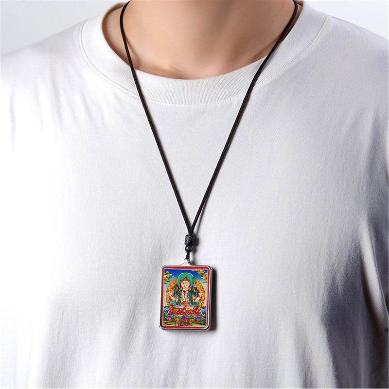 Gandhanra Handpainted Locket Thangka Amulet,Chenrezig,Avalokitesvara,Padmapani,Packed in Gau Shrine Box - Gandhanra-ART