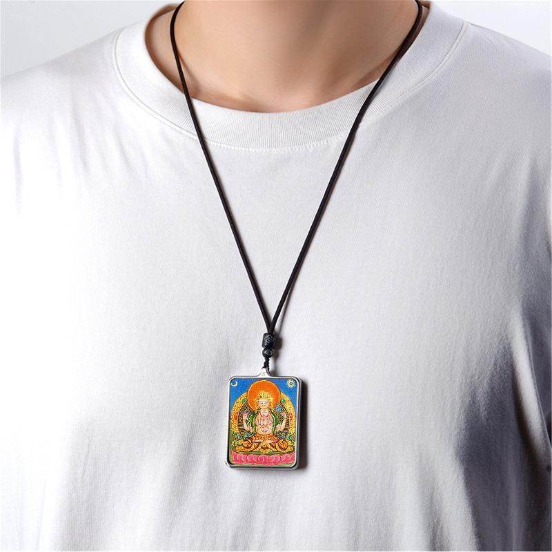Gandhanra Handpainted Locket Thangka Amulet,Chenrezig,Avalokitesvara,Padmapani,Packed in Gau Shrine Box - Gandhanra-ART