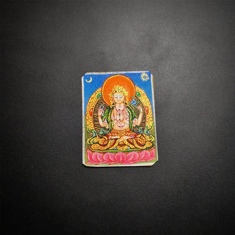 Gandhanra Handpainted Locket Thangka Amulet,Chenrezig,Avalokitesvara,Padmapani,Packed in Gau Shrine Box - Gandhanra-ART