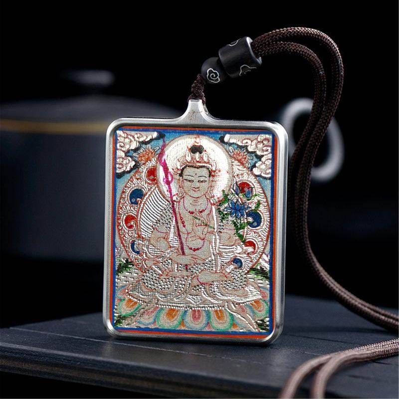 Gandhanra Handpainted Locket Thangka Amulet,Manjusri,Wisdom Buddha,Packed in Gau Shrine Box - Gandhanra-ART