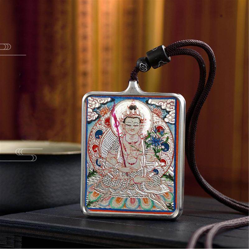 Gandhanra Handpainted Locket Thangka Amulet,Manjusri,Wisdom Buddha,Packed in Gau Shrine Box - Gandhanra-ART