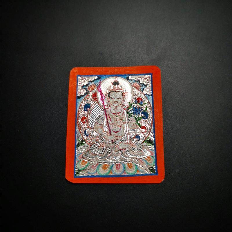 Gandhanra Handpainted Locket Thangka Amulet,Manjusri,Wisdom Buddha,Packed in Gau Shrine Box - Gandhanra-ART
