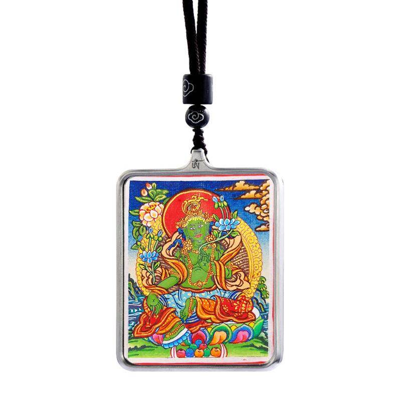 Gandhanra Handpainted Locket Thangka Amulet,Green Tara,Jetsun Dolma,Buddha of Wealth,Packed in Gau Shrine Box - Gandhanra-ART