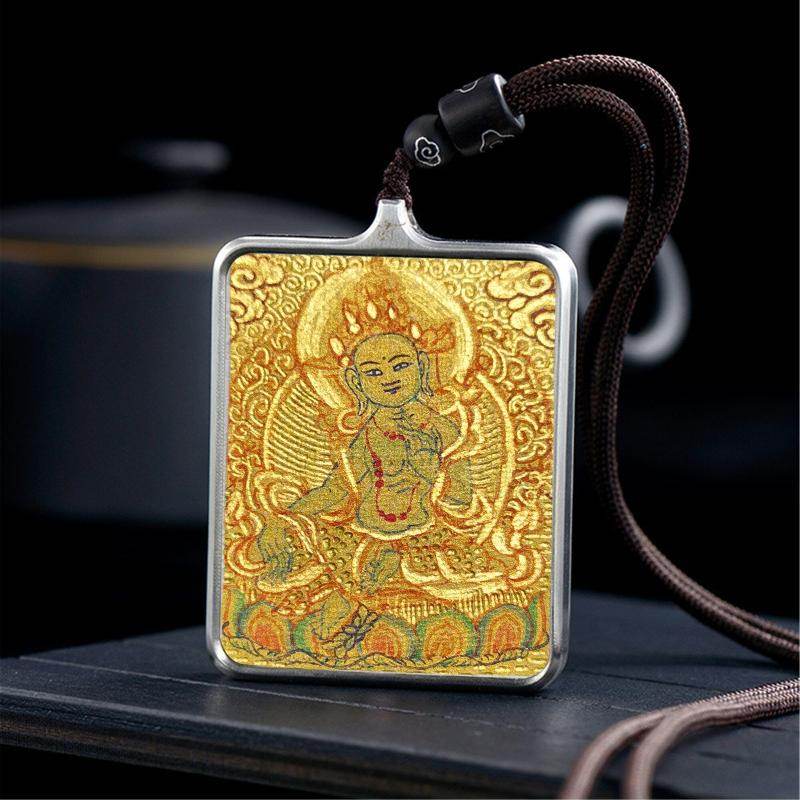 Gandhanra Handpainted Locket Thangka Amulet,Green Tara,Jetsun Dolma,Buddha of Wealth,Packed in Gau Shrine Box - Gandhanra-ART