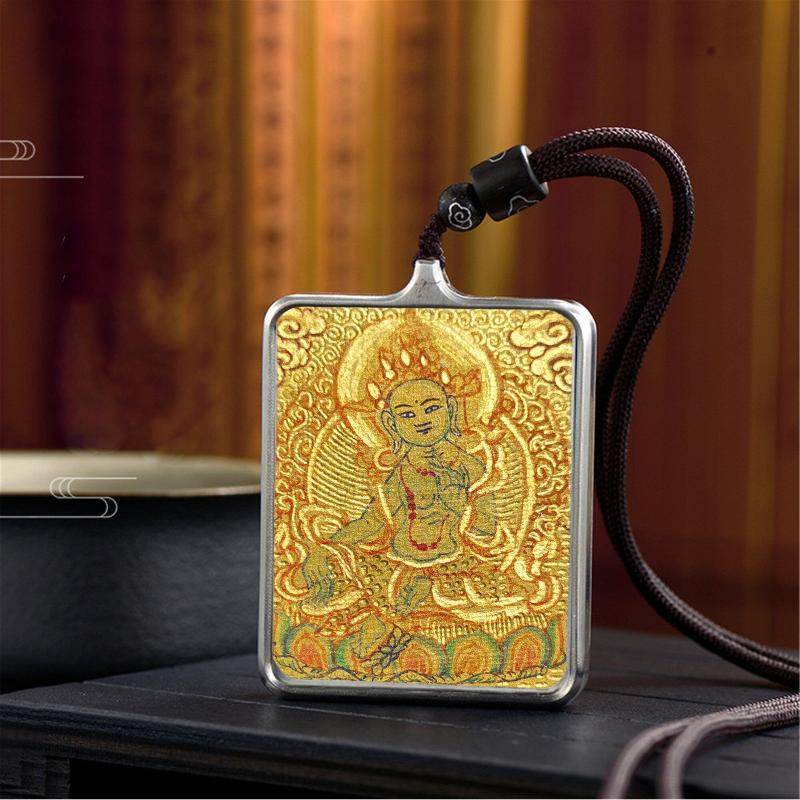 Gandhanra Handpainted Locket Thangka Amulet,Green Tara,Jetsun Dolma,Buddha of Wealth,Packed in Gau Shrine Box - Gandhanra-ART