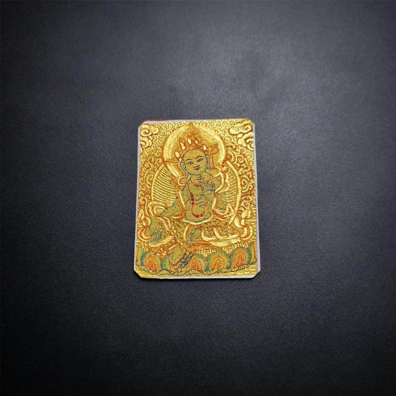 Gandhanra Handpainted Locket Thangka Amulet,Green Tara,Jetsun Dolma,Buddha of Wealth,Packed in Gau Shrine Box - Gandhanra-ART