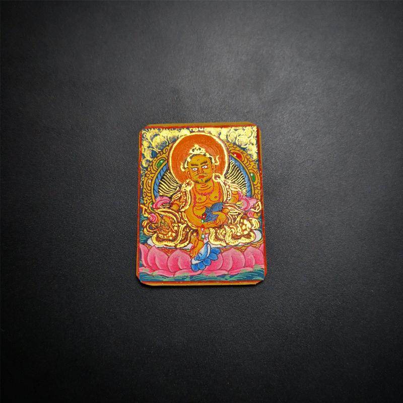 Gandhanra Handpainted Locket Thangka Amulet,Yellow Jambhala,Dzambhala,Vaisravana,Buddha of Wealth,Packed in Gau Shrine Box - Gandhanra-ART