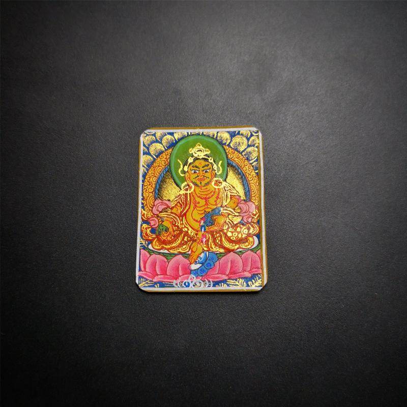 Gandhanra Handpainted Locket Thangka Amulet,Yellow Jambhala,Dzambhala,Vaisravana,Buddha of Wealth,Packed in Gau Shrine Box - Gandhanra-ART