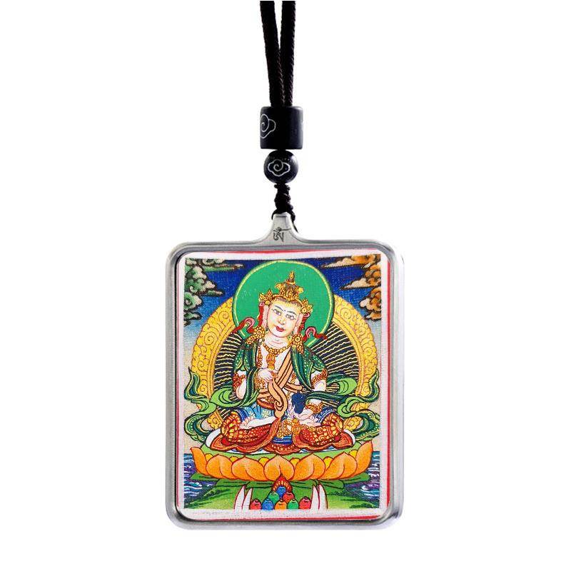Gandhanra Handpainted Locket Thangka Amulet,Yellow Jambhala,Dzambhala,Vaisravana,Buddha of Wealth,Packed in Gau Shrine Box - Gandhanra-ART