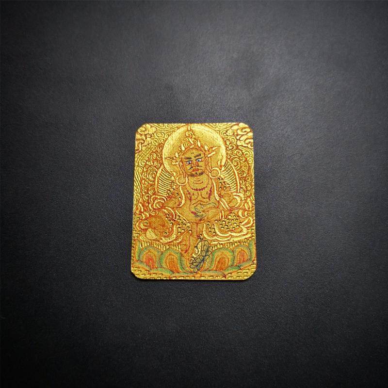 Gandhanra Handpainted Locket Thangka Amulet,Yellow Jambhala,Dzambhala,Vaisravana,Buddha of Wealth,Packed in Gau Shrine Box - Gandhanra-ART