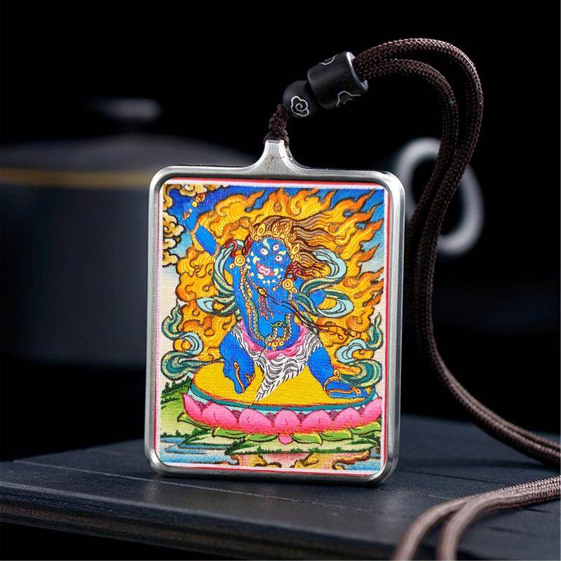Gandhanra Handpainted Locket Thangka Amulet,Vajrapani,Protector and Guide of Gautama Buddha,Packed in Gau Shrine Box - Gandhanra-ART