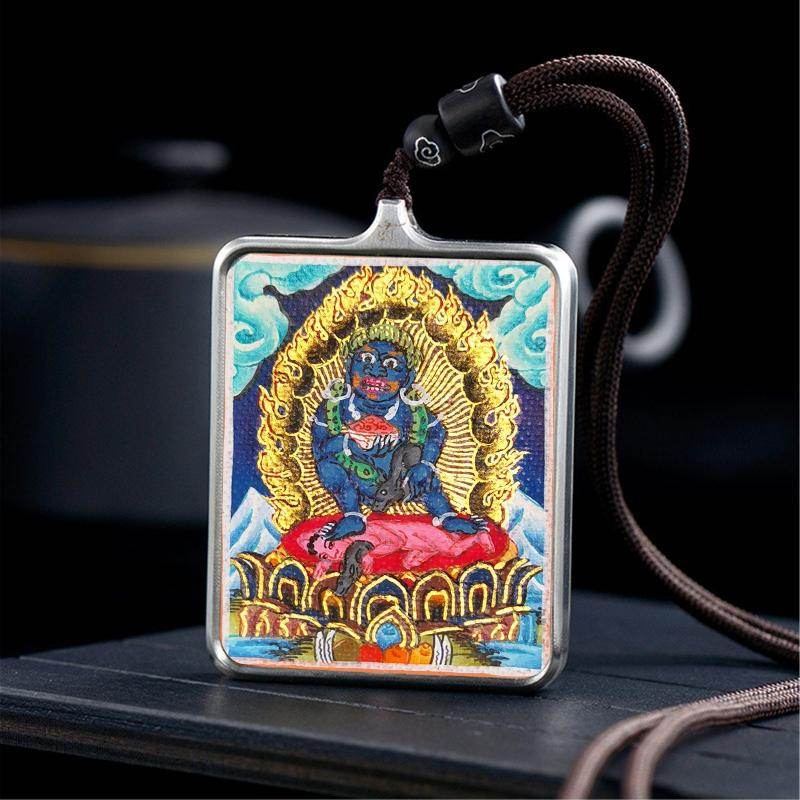 Handpainted Locket Thangka Mahakala - Gandhanra-ART