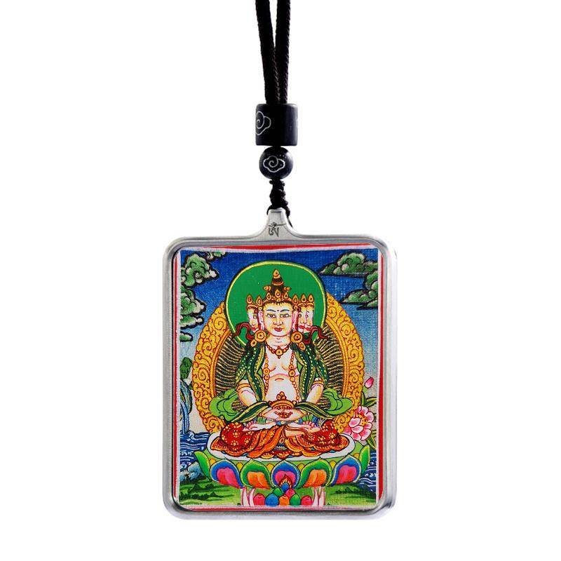Gandhanra Handpainted Locket Thangka Amulet,Vairocana,Cosmic Buddha, Primordial Buddha,Packed in Gau Shrine Box - Gandhanra-ART