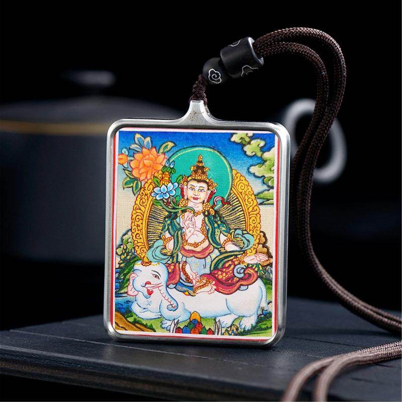 Gandhanra Handpainted Locket Thangka Amulet,Samantabhadra,Vajramrtra,Packed in Gau Shrine Box - Gandhanra-ART