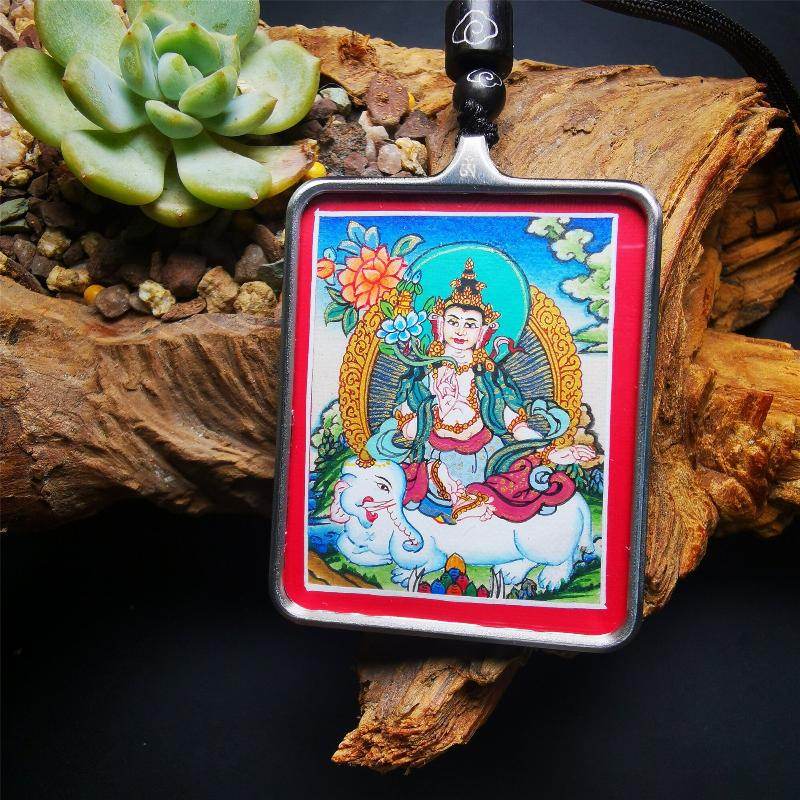 Gandhanra Handpainted Locket Thangka Amulet,Samantabhadra,Vajramrtra,Packed in Gau Shrine Box - Gandhanra-ART