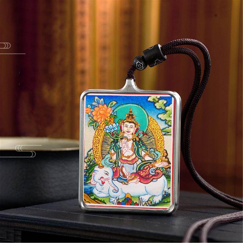 Gandhanra Handpainted Locket Thangka Amulet,Samantabhadra,Vajramrtra,Packed in Gau Shrine Box - Gandhanra-ART
