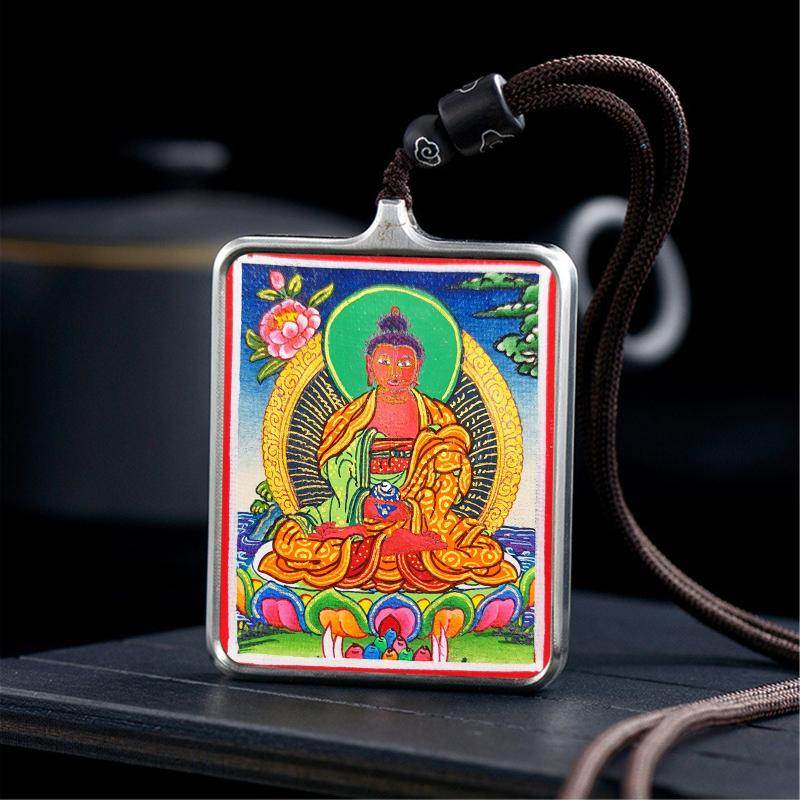 Gandhanra Handpainted Locket Thangka Amulet,Shakyamuni,Gautama Buddha,Packed in Gau Shrine Box - Gandhanra-ART