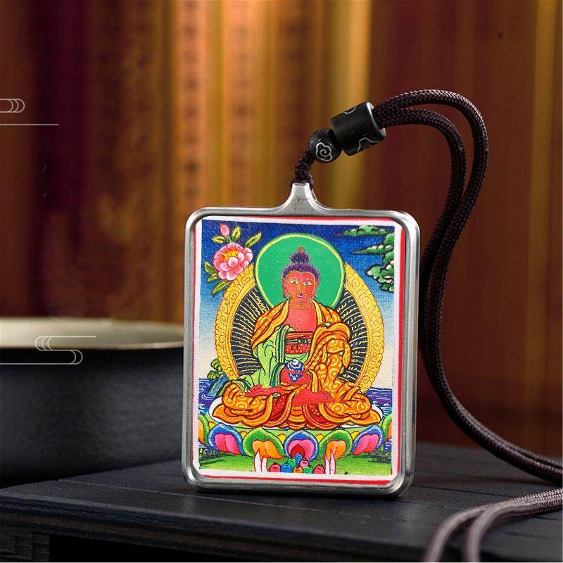 Gandhanra Handpainted Locket Thangka Amulet,Shakyamuni,Gautama Buddha,Packed in Gau Shrine Box - Gandhanra-ART