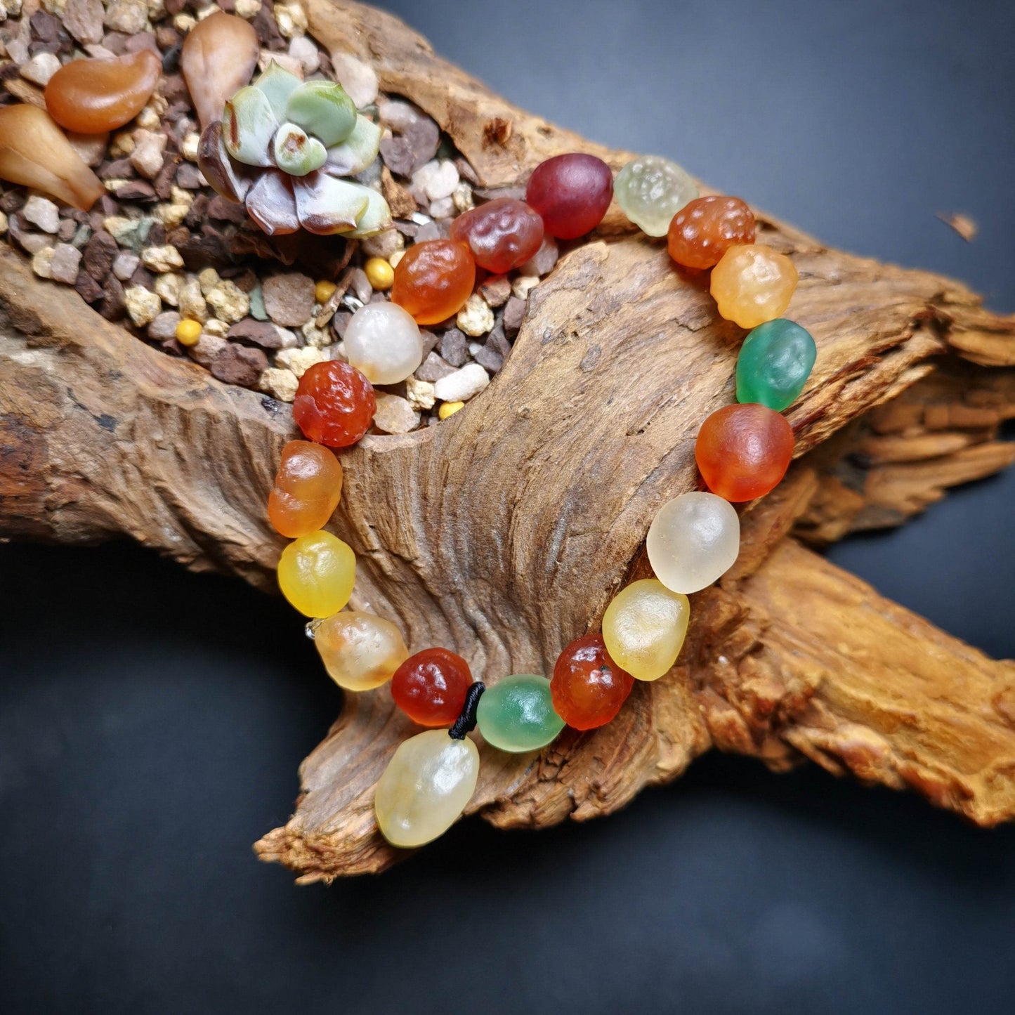 Gandhanra Handmade Gobi Desert Jade Beads Bracelet, Agate Beads Bracelet Mala For Women - Gandhanra-ART