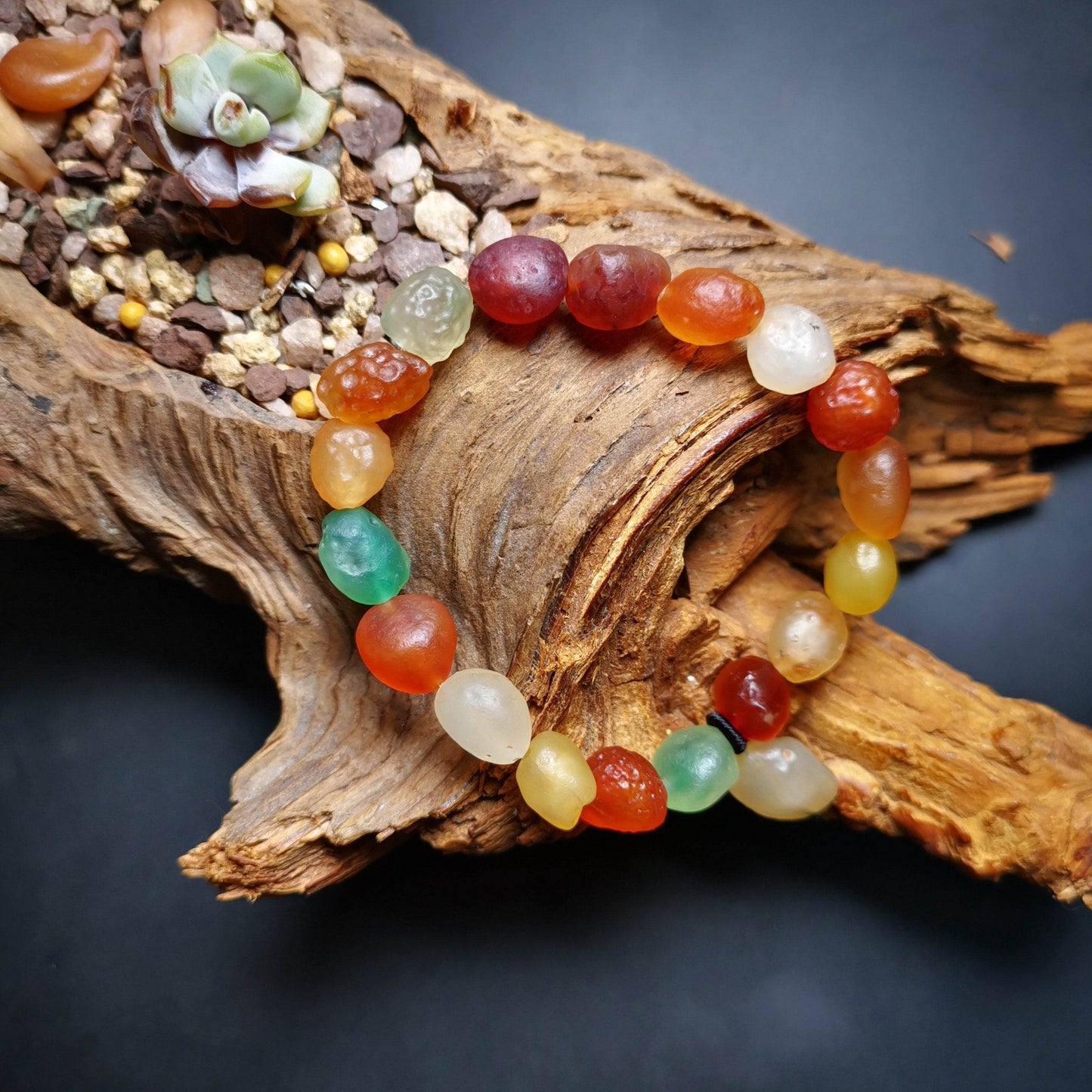 Gandhanra Handmade Gobi Desert Jade Beads Bracelet, Agate Beads Bracelet Mala For Women - Gandhanra-ART