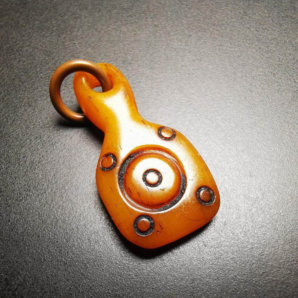 Yak Bone Amulet, Bell Shape Bead Counter Click Pendant - Gandhanra-ART