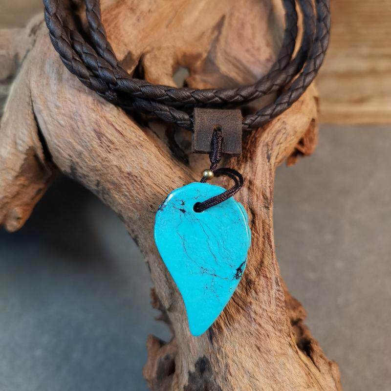 Gandhanra Handmade Tibetan Shankha Amulet,Turquoise Carved Conch Pendant with Leather Cord - Gandhanra-ART