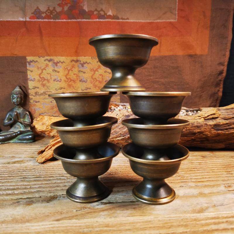 Gandhanra Handmade Tibetan Buddhist Offering Butter Lamps,Made of Red Copper,1 Set of 7 Lamps - Gandhanra-ART