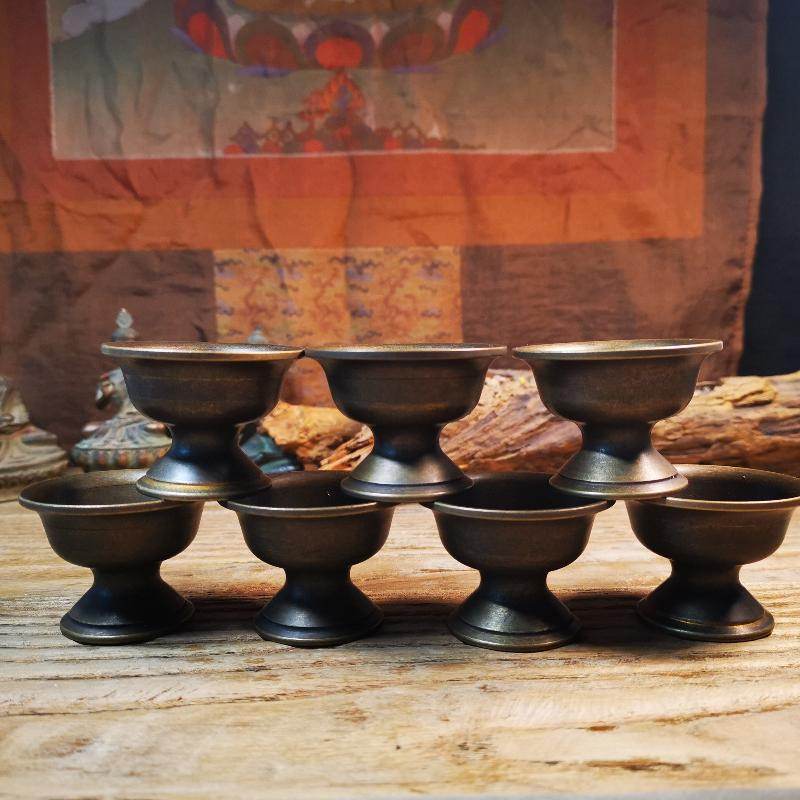 Gandhanra Handmade Tibetan Buddhist Offering Butter Lamps,Made of Red Copper,1 Set of 7 Lamps - Gandhanra-ART