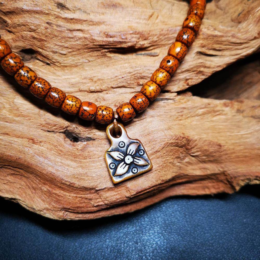 Yak Bone Carved Gesang Flower Pendant,Bead Counter Clip Pendant for Mala, Prayer Bead Accessories,Gandhanra Tibetan Amulet - Gandhanra-ART