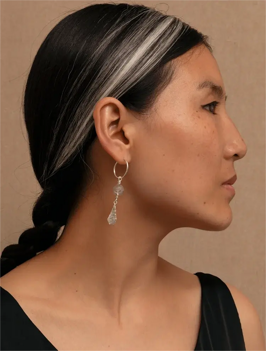 In the beginning of all things, clear and perfect | Om symbol white crystal handmade earrings. - Gandhanra-ART