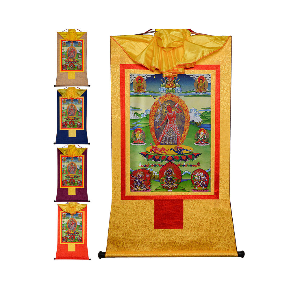 Gandhanra Bronzing Printed Tibetan Thangka Art - Vajrayogini Thangka, Hand Framed Tibetan Buddhist Thangka Wall Hanging