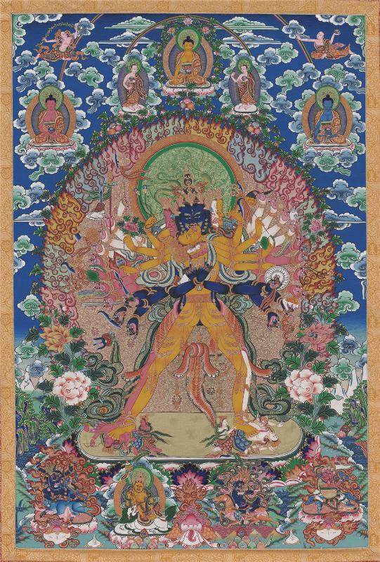 Kalacakravajra - 17th Century Old Version - Tibetan thangka painting, front view