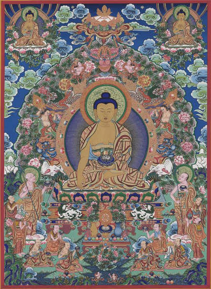 Shakyamuni - Tibetan thangka painting, front view