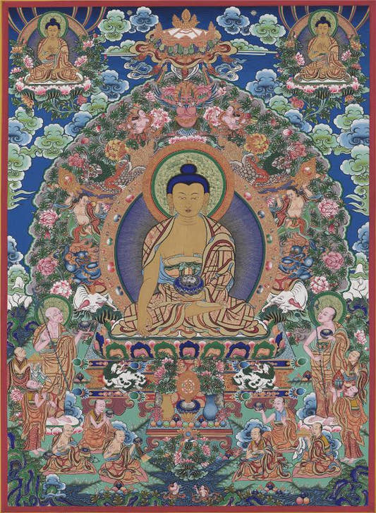 Shakyamuni - Tibetan thangka painting, front view