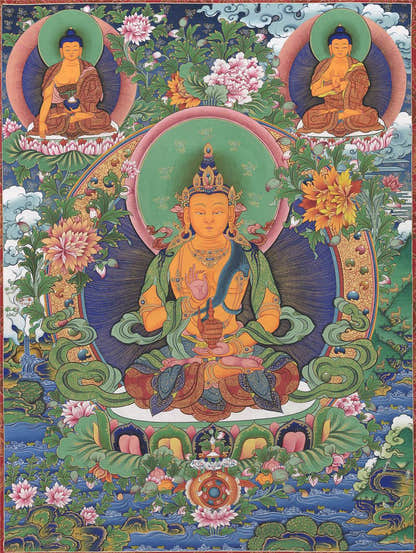 Avalokiteshvara - Tibetan thangka painting, front view