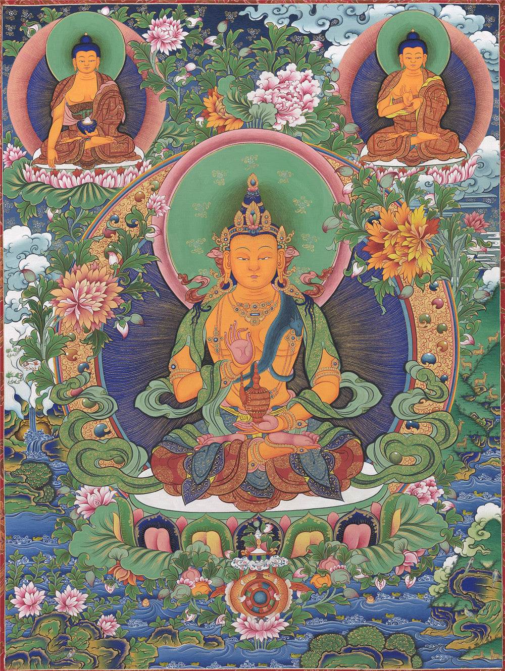 Avalokiteshvara - Tibetan thangka painting, front view