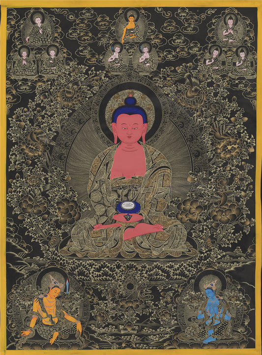 Gandhanra Tibetan Thangka Art - Amitayus - Amitabha - from Kathok Monastery - Giclee Print with Mineral Pigments