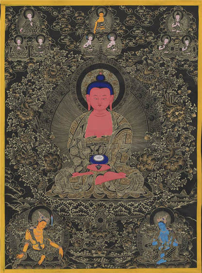 Amitabha Image - Tibetan thangka painting, front view