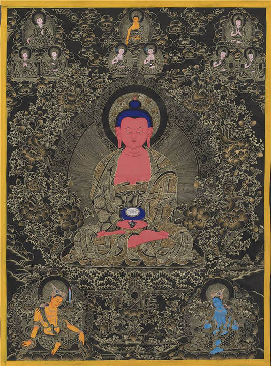 Amitabha Image - Tibetan thangka painting, front view