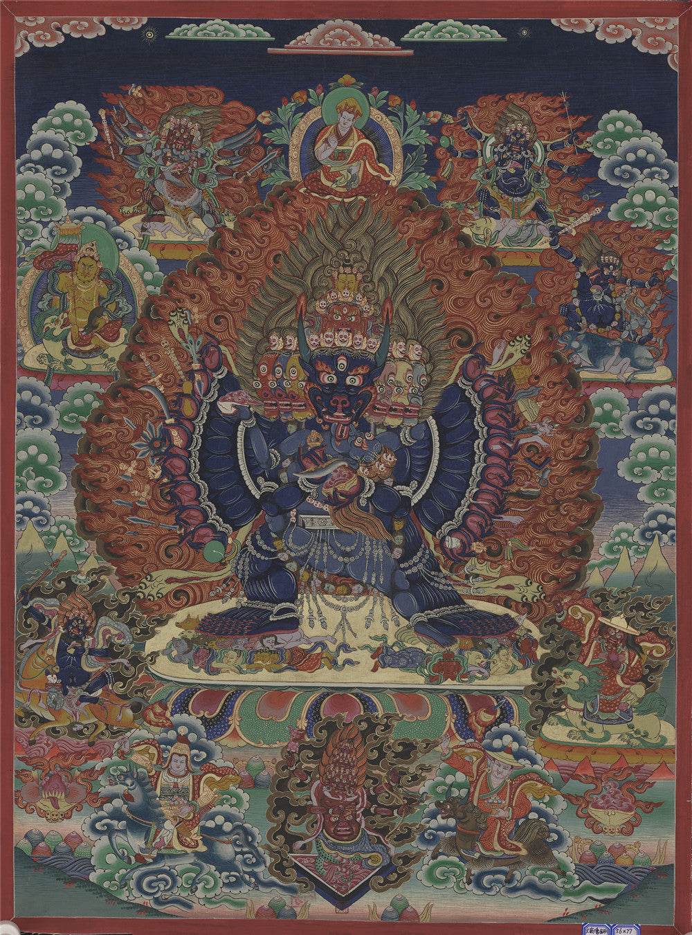 Vajrabhairava / Yamantaka - 17th Century Old Version - Tibetan thangka painting, front view