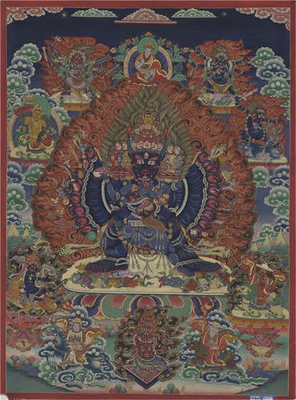 Yamantaka \ Vajrabhairava Image - Tibetan thangka painting, front view