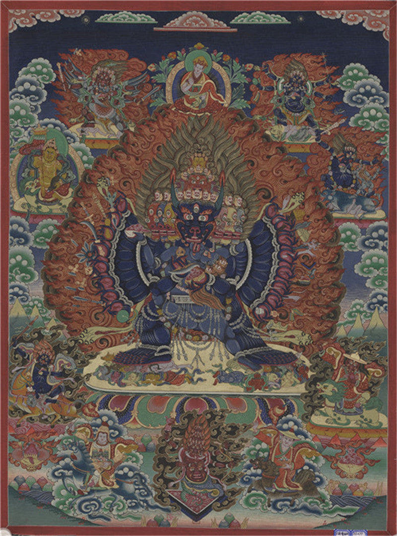 Yamantaka \ Vajrabhairava Image - Tibetan thangka painting, front view