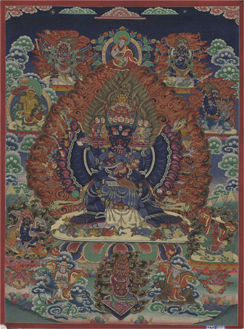 Yamantaka \ Vajrabhairava Image - Tibetan thangka painting, front view