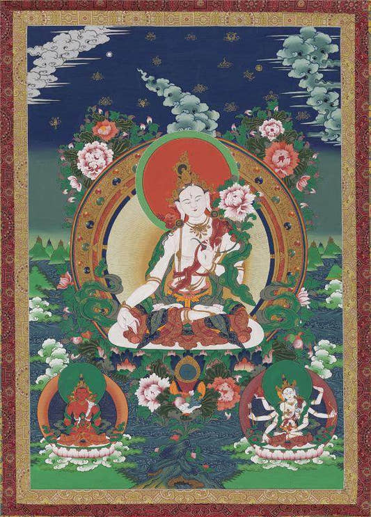 White Tara - Tibetan thangka painting, front view