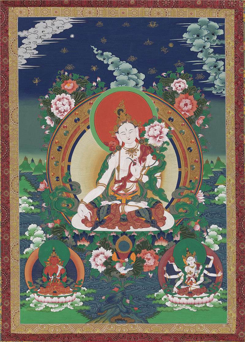 White Tara Image - Tibetan thangka painting, front view