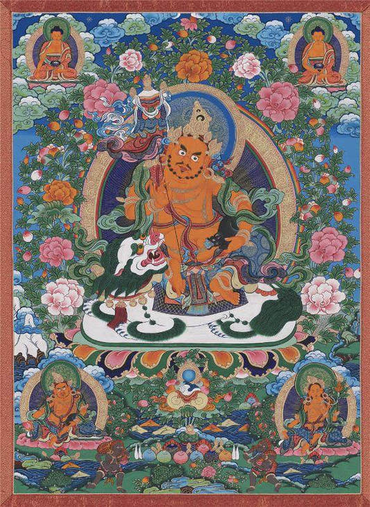 Vaishravana / Vaisravana - Tibetan thangka painting, front view